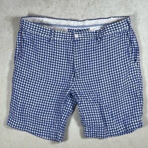 Polo Ralph Lauren 35W 100% Linen Blue Gingham Straight Fit Shorts